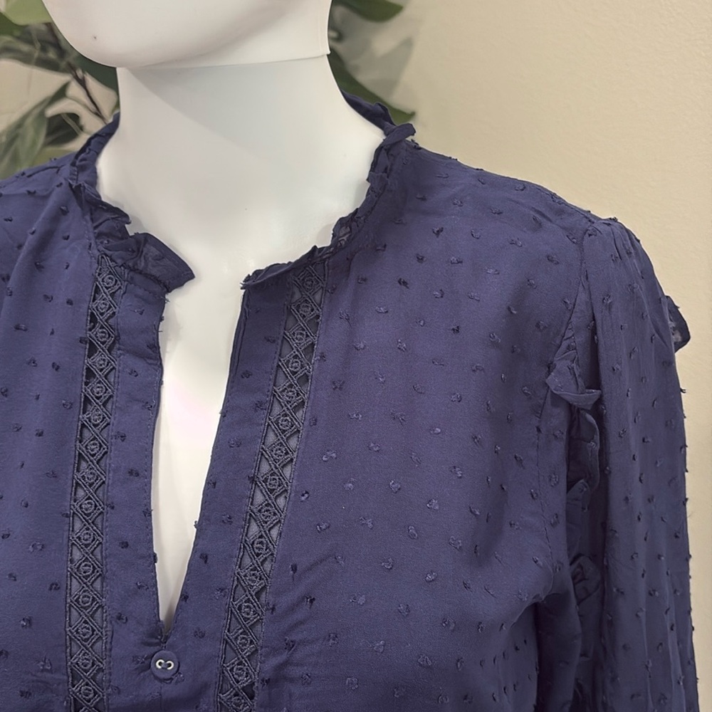 NWT ASOS Swiss Dot Ruffle Skater Dress Size 12 Oasis Navy Tie Waist Button Front - Picture 3 of 13